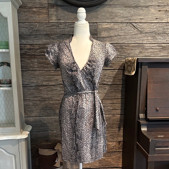 Express Black and White Patterned Wrap Mini Dress - Picture 1 of 11